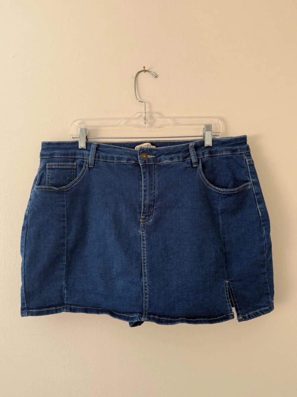Classic Blue Denim Mini Skort Plus Size XXL Jean Skirt w Shorts & Slit - NWOT - Picture 2 of 16